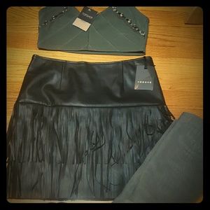 Trouve leather fringe mini skirt size 6 black